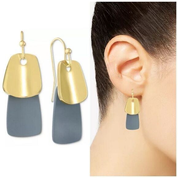 Alfani Gold-Tone & Gray Paddle Drop Earrings NWT - Picture 2 of 3